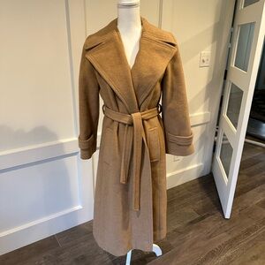 1960S Camel Hair Wool Belted Wrap Trench Coat Small Medium